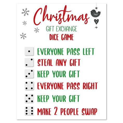 Christmas Gift Exchange Dice Game Printable - Printable Word Searches