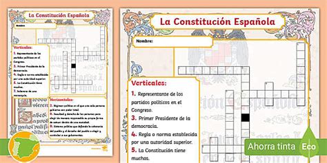 Crucigrama: La Constitución Española (teacher made)