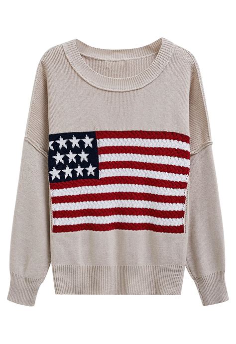 American Flag Ribbed Oversized Sweater - Retro, Indie and Unique Fashion