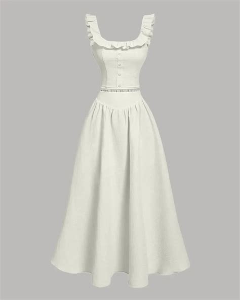 Vintage Style Sleeveless Top And Skirt Set in Beige – Littlebox India