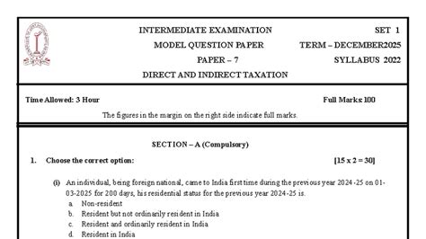 INTERMEDIATE EXAMINATION MODEL QUESTION PAPER SET 1 DEC 2025 PAPER 7 ...