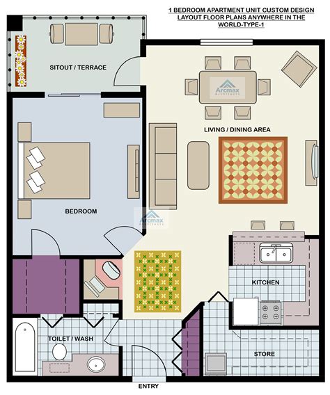 Modern Design 1 Bedroom Condo Floor Plan | Floor Roma