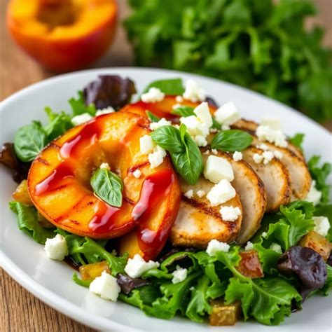 Grilled Peach and Chicken Salad Recipe | cookAIfood