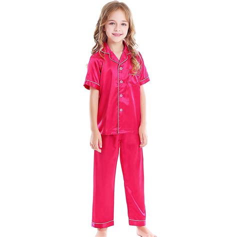Girls Silk Pajamas Set Coat Style Girls Pajama Set Button Down Classic ...