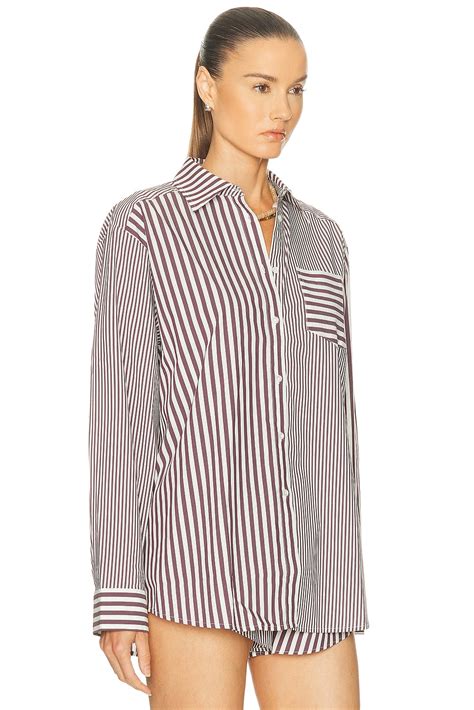 Solid & Striped The Avril Button Down Top in Raisin Brown & Brule | FWRD