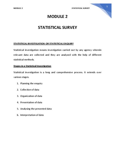 Module 2 Statistical Survey - MODULE 2 STATISTICAL SURVEY STATISTICAL ...