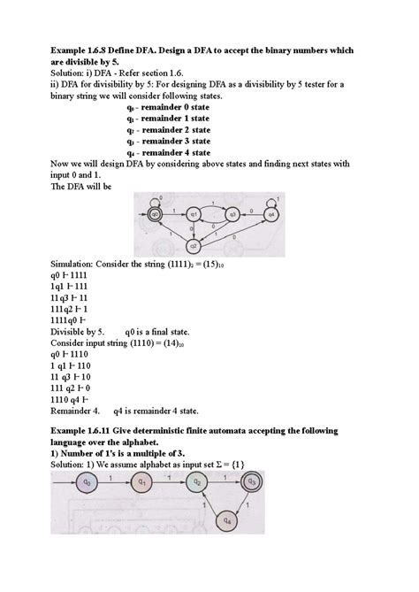 Example Problems on DFA and NFA in Theory of Computation (CS3452) - Studocu