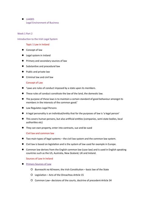 Legal Environment of Business Study Notes | LA4005 - Legal Environment ...