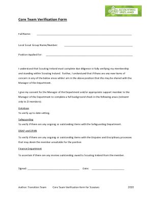 Fillable Online Core Team Verification Form - Scouting Ireland Fax ...