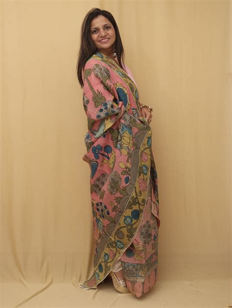 Stunning Pink Pen Kalamkari Silk Dupatta - Perfect Accessory!