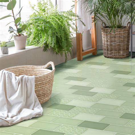 Metro Sage Green Floor Tile Sticker Panel, Peel and Stick Decal, Vinyl ...