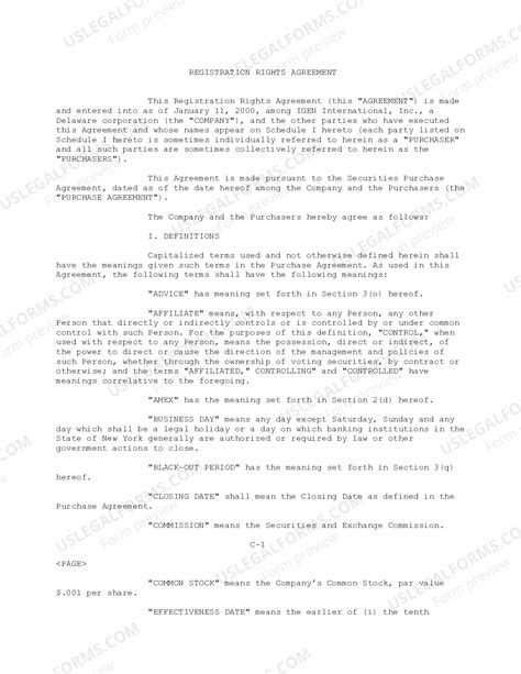 Michigan Registration Rights Agreement between IGEN International, Inc ...