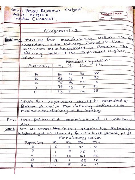 Image result for Assignment Model in Decision Science Example