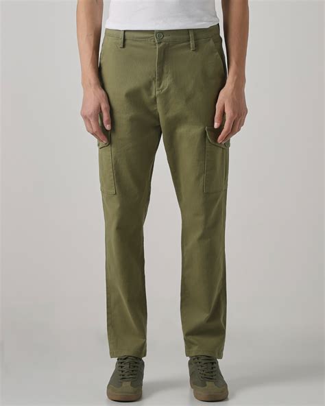 Buy Green Relaxed Tapered Fit Cotton Cargos Online at Muftijeans