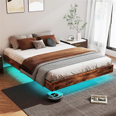 Amazon.com: Floating Bed Frame King with LED Lights, Metal Platform ...