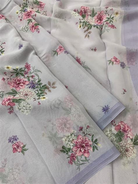 Second Skin I Georgette Floral Printed Saree Light-Lilac In Colour