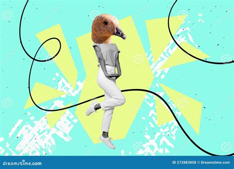 Creative Pinup Retro Collage of Positive Lady with Bird Duck Face ...