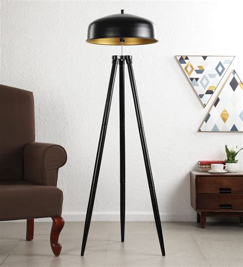 Buy Black Metal Shade Floor Lamp with Wood Base by Craftter Online ...