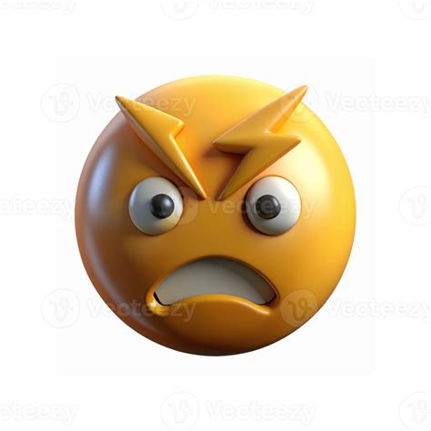 Angry Yellow Emoji Face With Lightning Eyebrows Expressing Frustration On Transparent Background ...