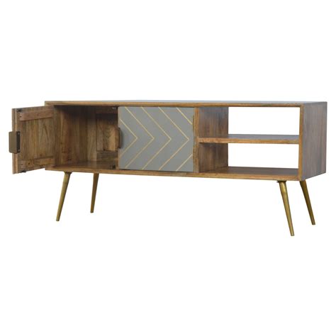 Sleek Cement Brass Inlay Media Unit - ArtisanFurniture.in