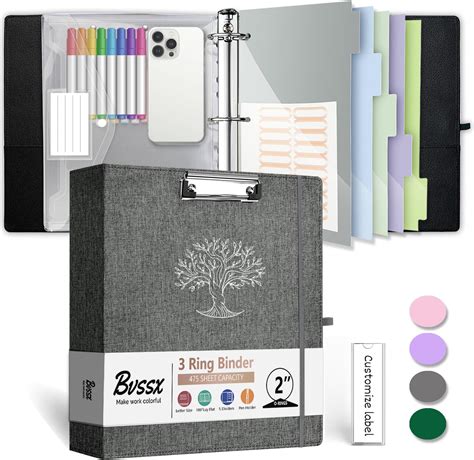 Amazon.com : BVSSX 3 Ring Binder, 2 Inch Three Ring Linen Leather ...