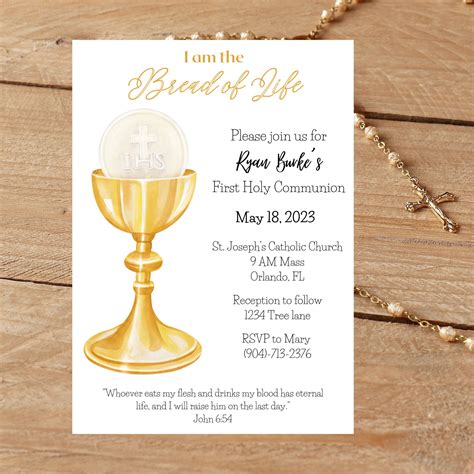 Traditional Gold First Communion Invitation - Bread of Life 1st ...