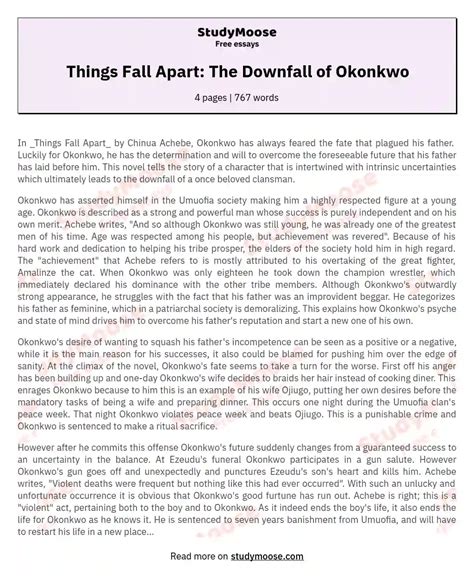 Things Fall Apart Okonkwos Downfall Things Fall Apart (Summary)