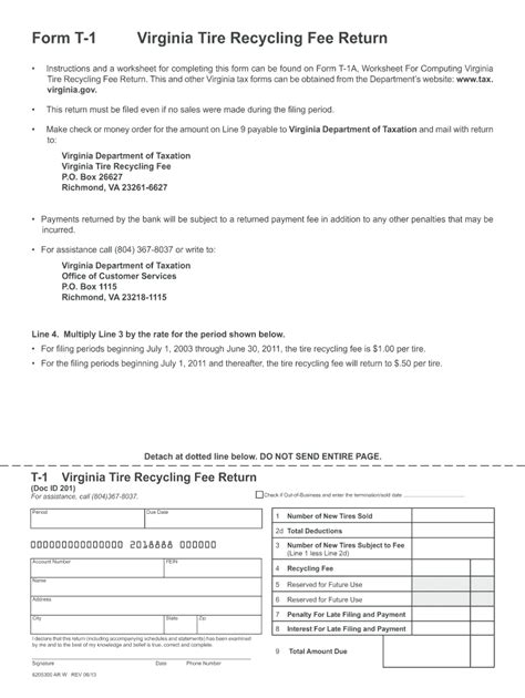 Virginia Tire Recycling Fee Return - Blank Fillable Template | Fill Out ...