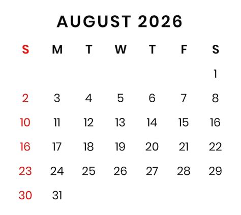 August 2026 monthly calendar display | Premium PSD