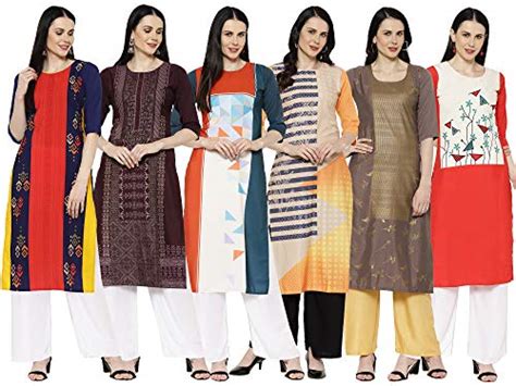 Buy Pinkmint Women's Crepe Straight Kurta (Pack of 6) (074-017-111-113 ...