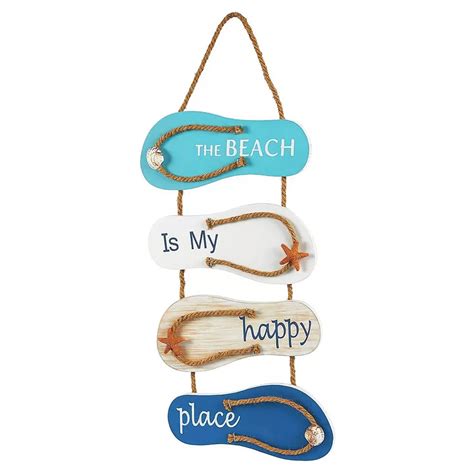 Wooden Beach Wall Hanging Decor Sign, Flip Flop Beachy Decorations, 8 ...