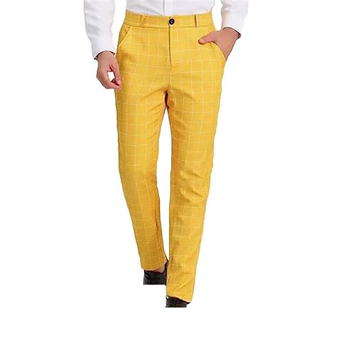 EchfiProm Pants For Men Yellow Dress Pants Straight Leg Long Business ...