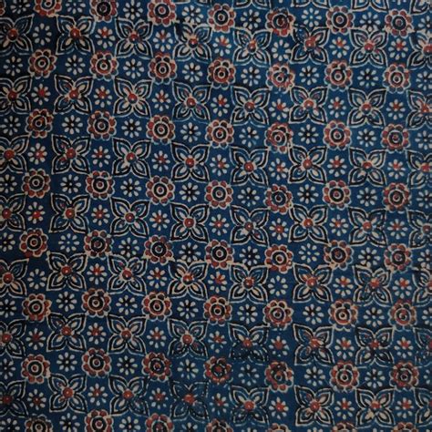 Pure Cotton Ajrak Blue With Cream Red All Over Pattern Hand Block Prin ...