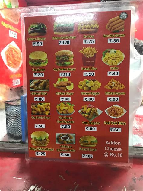 Menu at Mani's burger, Chennai