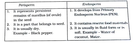 Differentiate between perisperm and endosperm giving one example of each