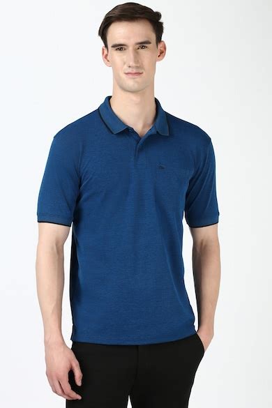 Buy Men Navy Textured Polo Neck T-shirt Online - 39726598 | Peter England