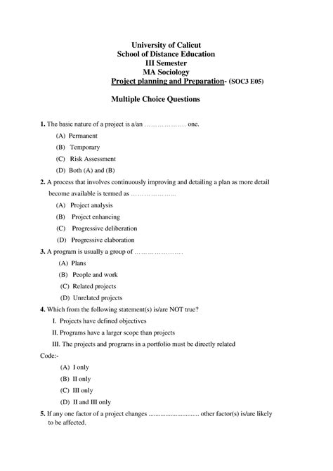 Project planning and preparation(Sociology New) - University of Calicut ...