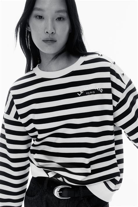 Text-motif sweatshirt - White/Navy blue striped - Ladies | H&M IN
