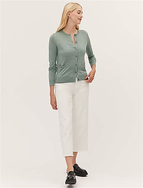 Buy Pure Merino Wool Crew Neck Cardigan at Marks & Spencer