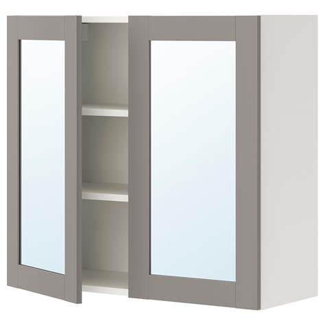 ENHET mirror cabinet with 2 doors, white/grey frame, 80x32x75 cm (311 ...