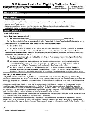 Spouse Health Plan Eligibility Verification Form - Virginia Beach City ...
