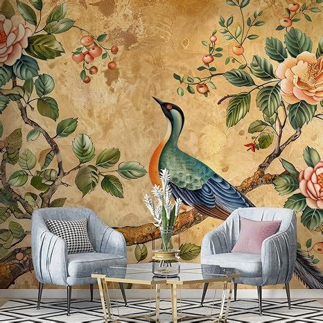 PAPER PLANE DESIGN Flower and Pecock Exquisite Ethnic Wall Mural ...