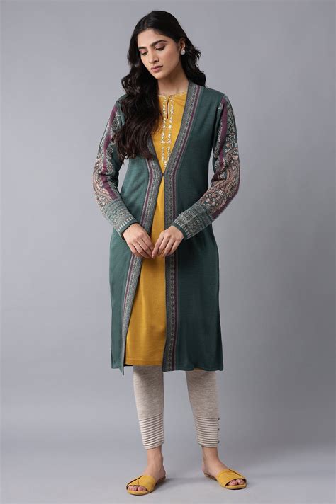 Buy Rifle Green Front Open Cardigan @ 4599 | W for woman – wforwoman