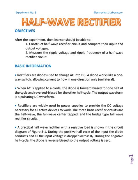 Image result for Half Wave Rectifier Experiment