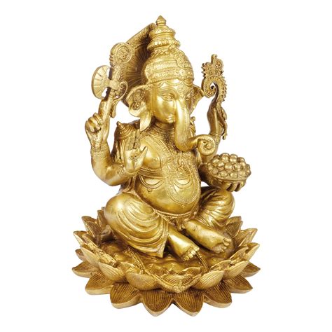 Buy Kartique Brass Lord Ganesha Bhagwan Idol Sitting with Mooshak on ...