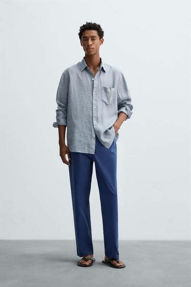 RELAXED FIT 100% LINEN SHIRT - Sky blue | ZARA India