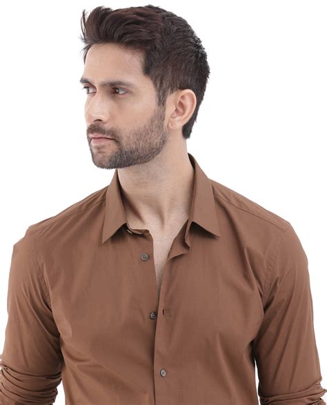 Rare Rabbit Men's Neutron8 Brown Cotton Plain Regular Fit Full Sleeve