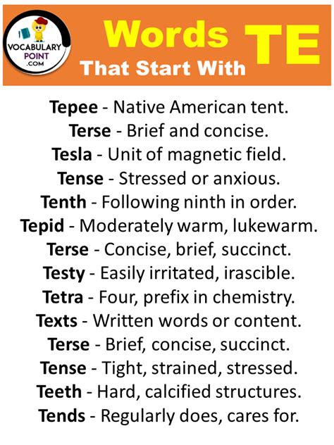 Words That Start with TE - Vocabulary Point