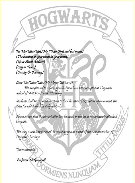 Harry Potter Acceptance Letter Template - Ablebionics