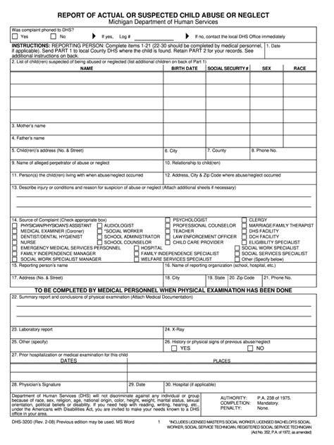 2008 Form MI DHS-3200 - Blank Fillable Template | Fill Out, Print ...